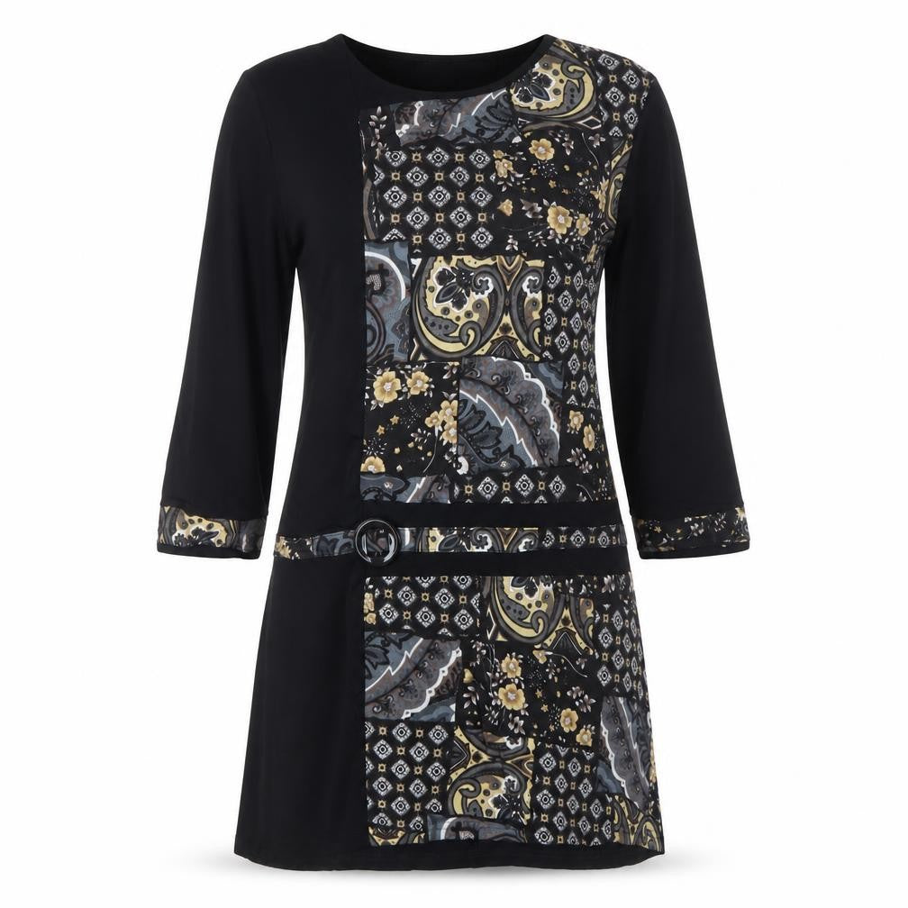 Afibel Women’s Black Paisley 3/4 Sleeve Knee Length Shift Dress Size 14