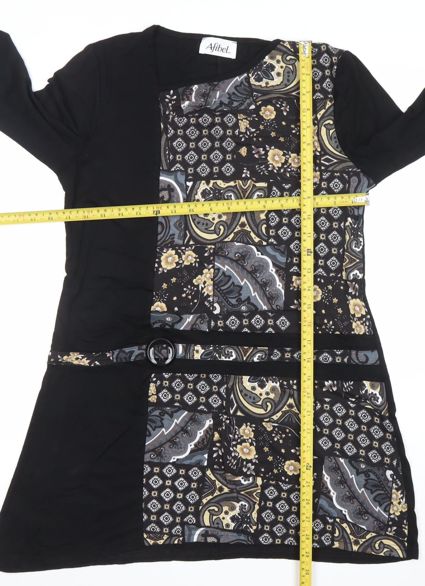 Afibel Women’s Black Paisley 3/4 Sleeve Knee Length Shift Dress Size 14
