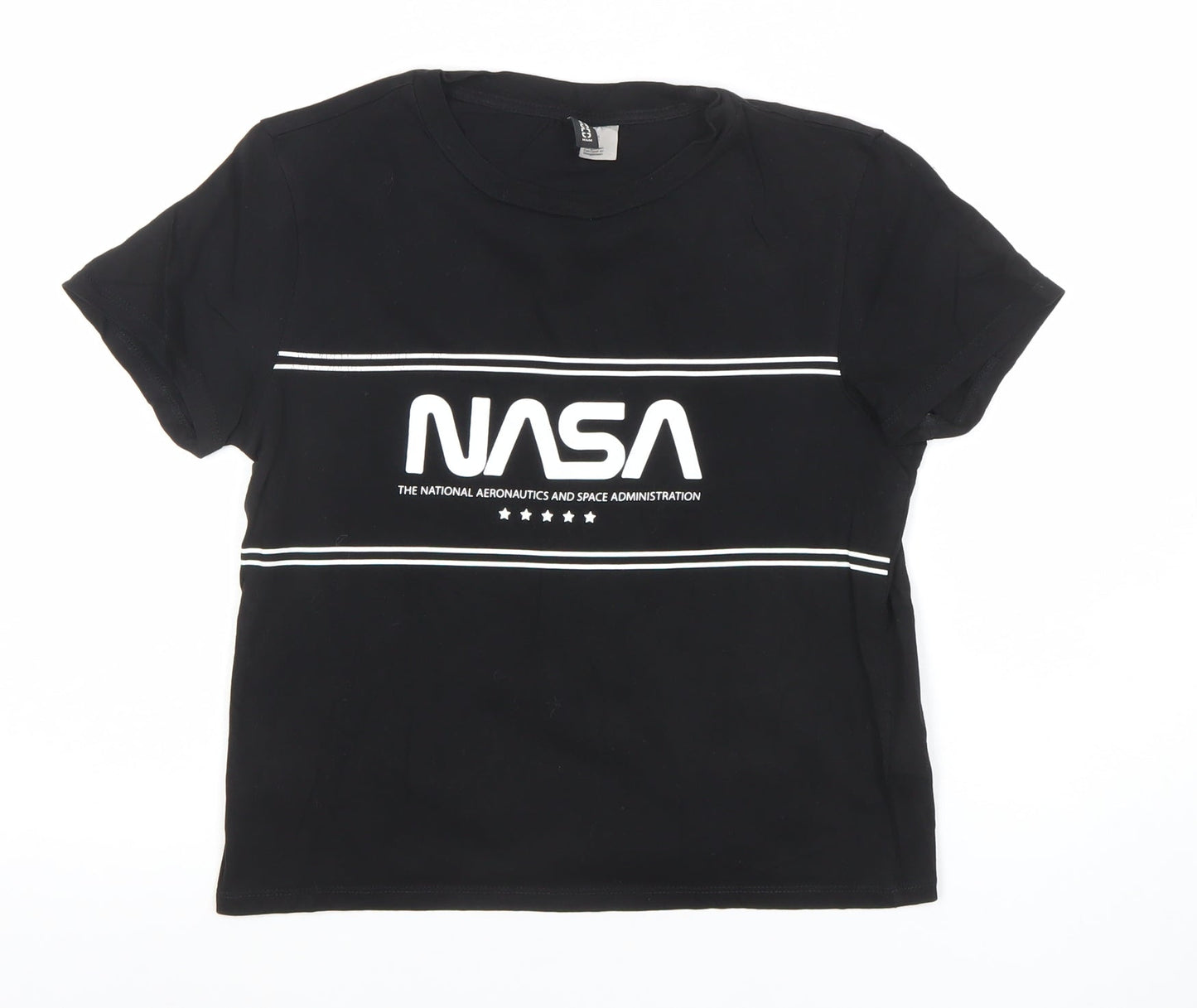 H&M Divided Women's Black NASA Print T-Shirt XS Cotton