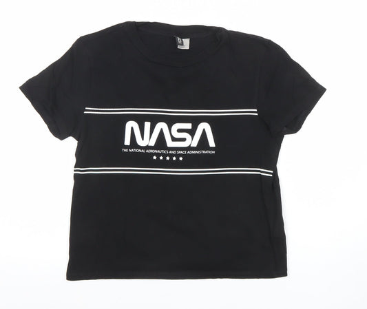 H&M Divided Women's Black NASA Print T-Shirt XS Cotton