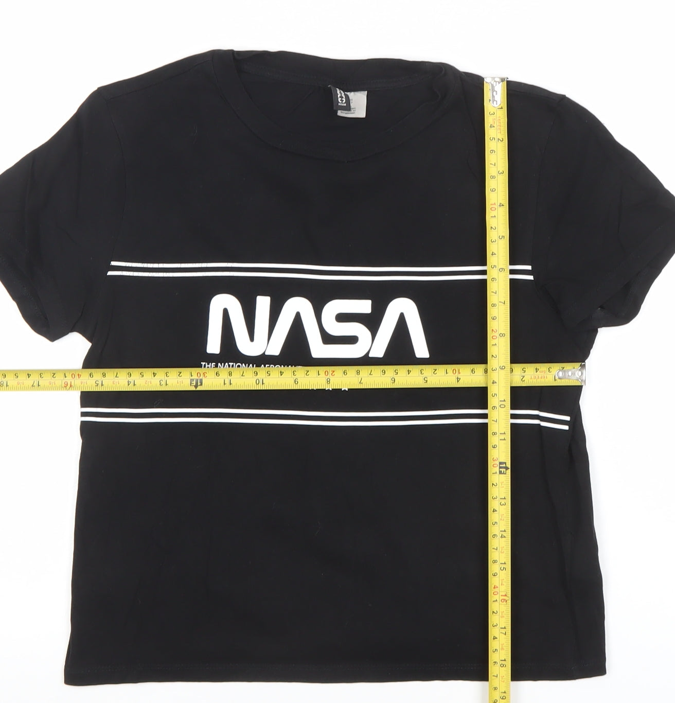 H&M Divided Women's Black NASA Print T-Shirt XS Cotton