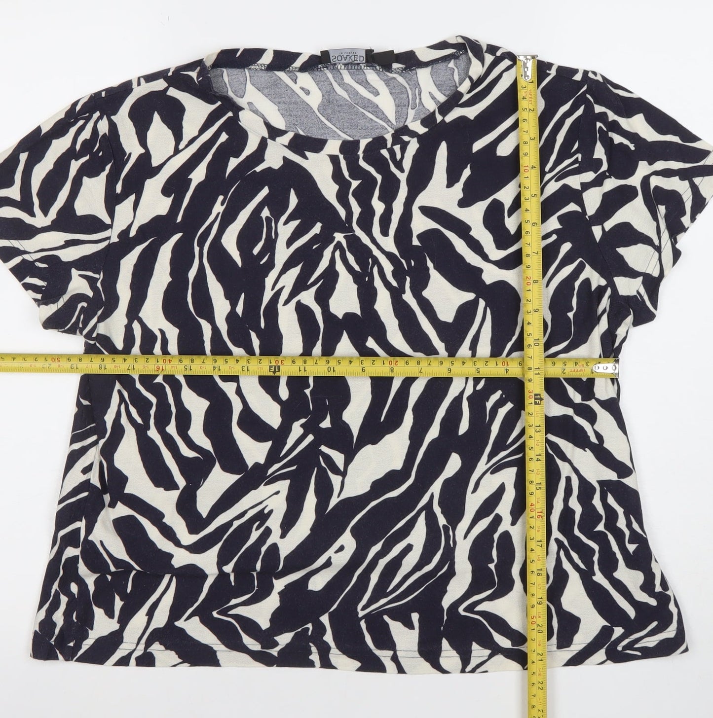 Soaked In Luxury Women's Black Animal Print Cotton T-Shirt L