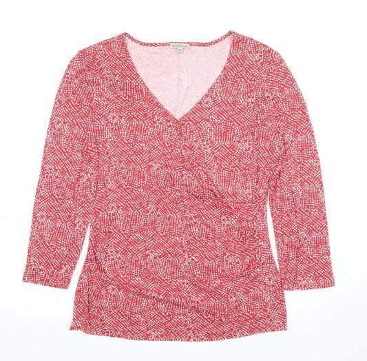 Kettlewell Womens Red Polka Dot Wrap Blouse M 3/4 Sleeve V-Neck