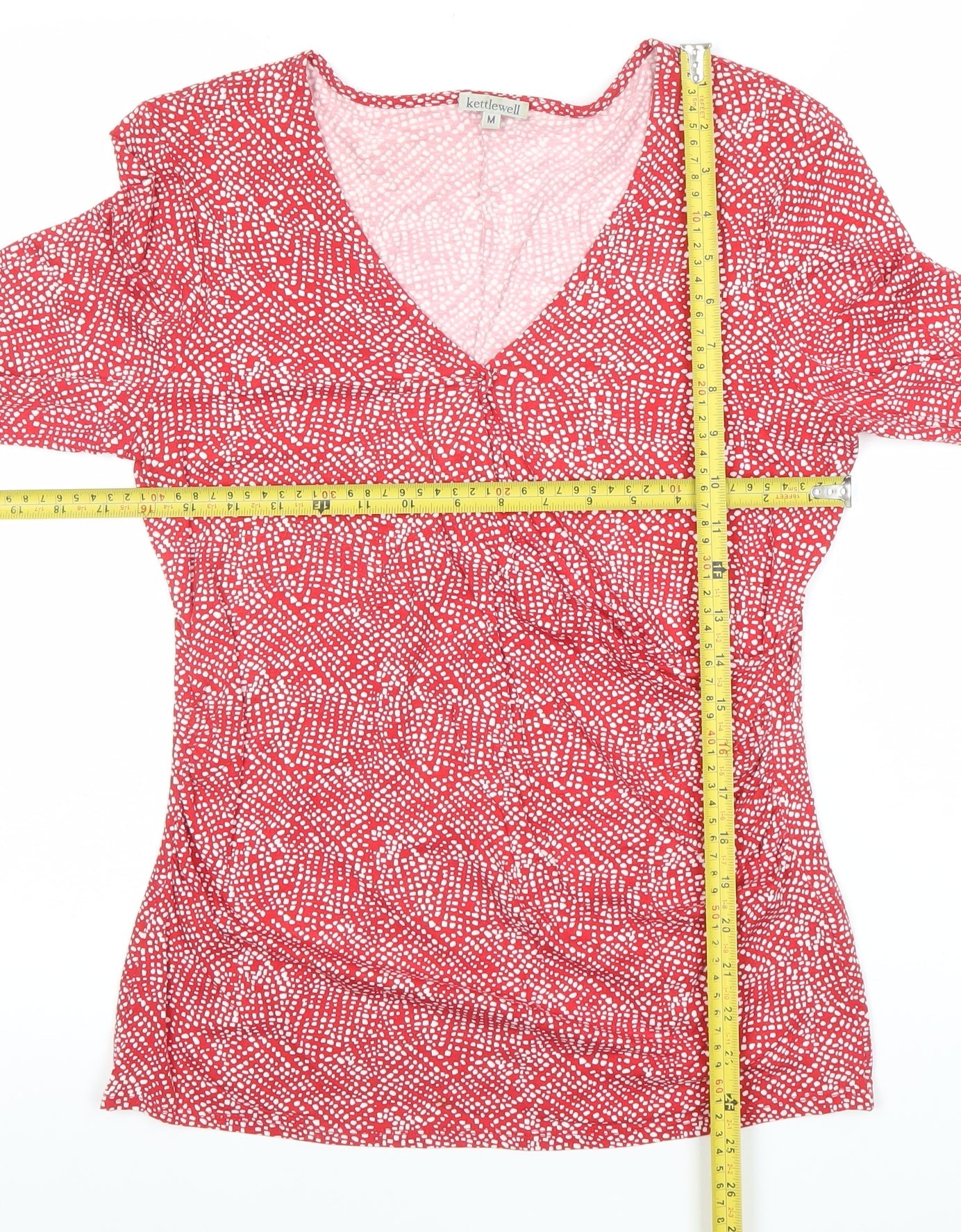 Kettlewell Womens Red Polka Dot Wrap Blouse M 3/4 Sleeve V-Neck