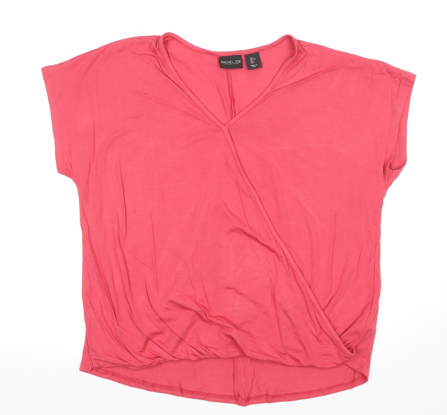 Rachel Zoe Women's Pink Wrap Blouse L Lightweight Jersey Top