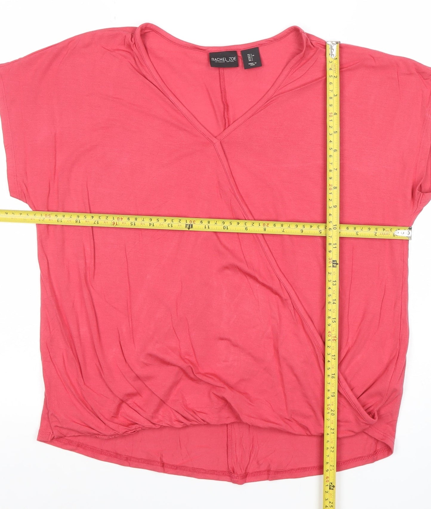 Rachel Zoe Women's Pink Wrap Blouse L Lightweight Jersey Top