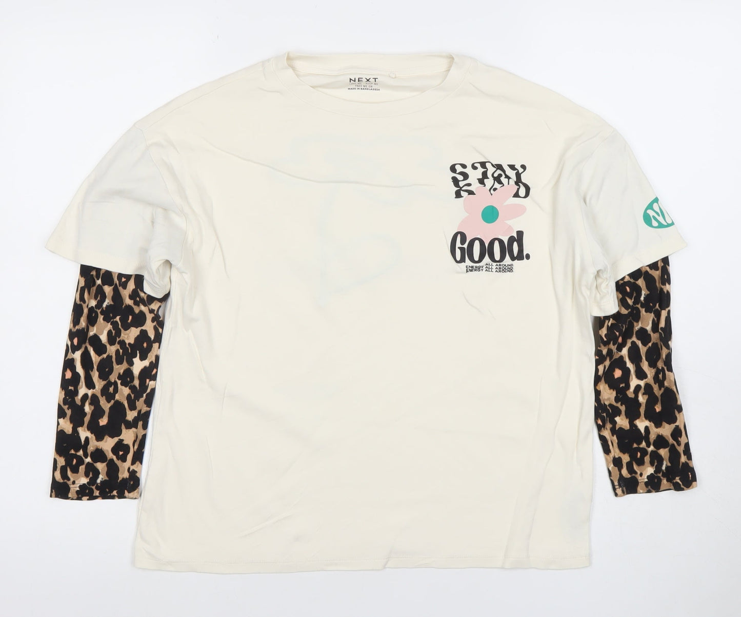 NEXT Women’s Ivory Leopard Sleeve Graphic T-Shirt M