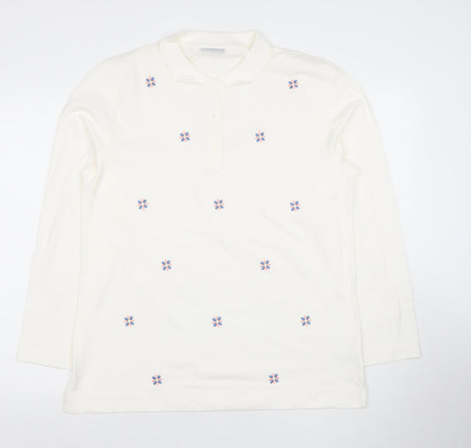 Cotswold Collections Women’s Ivory Embroidered Cotton Long Sleeve Polo L