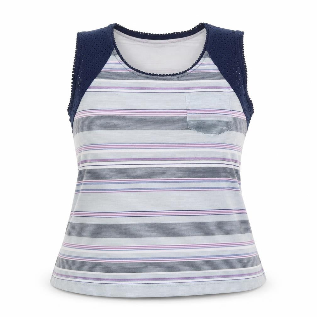 Matalan Women's Multicoloured Cotton Modal Striped Crochet Tank Top Size 18