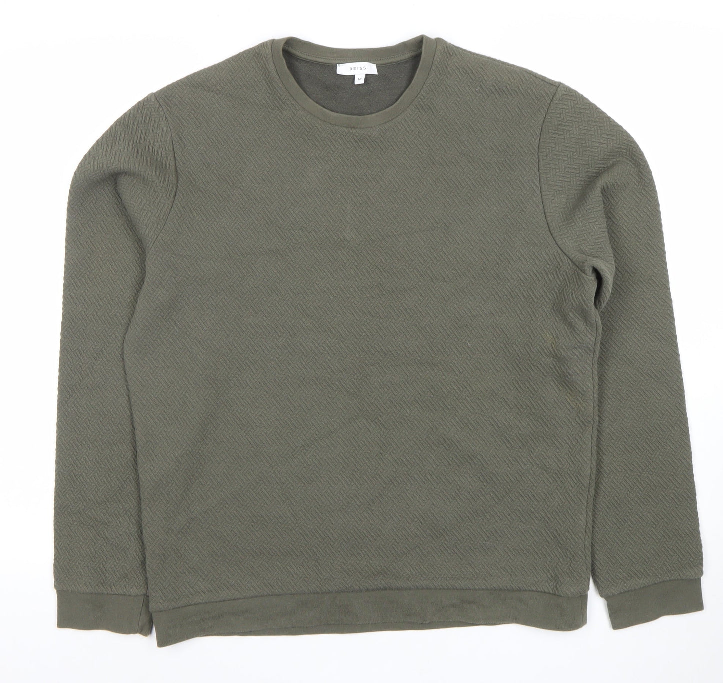 Reiss Men's Green Textured Crew Neck Cotton Blend Sweatshirt M