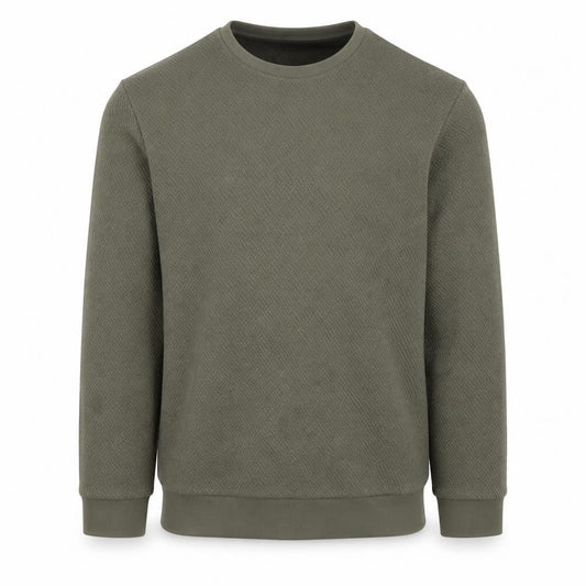 Reiss Men's Green Textured Crew Neck Cotton Blend Sweatshirt M