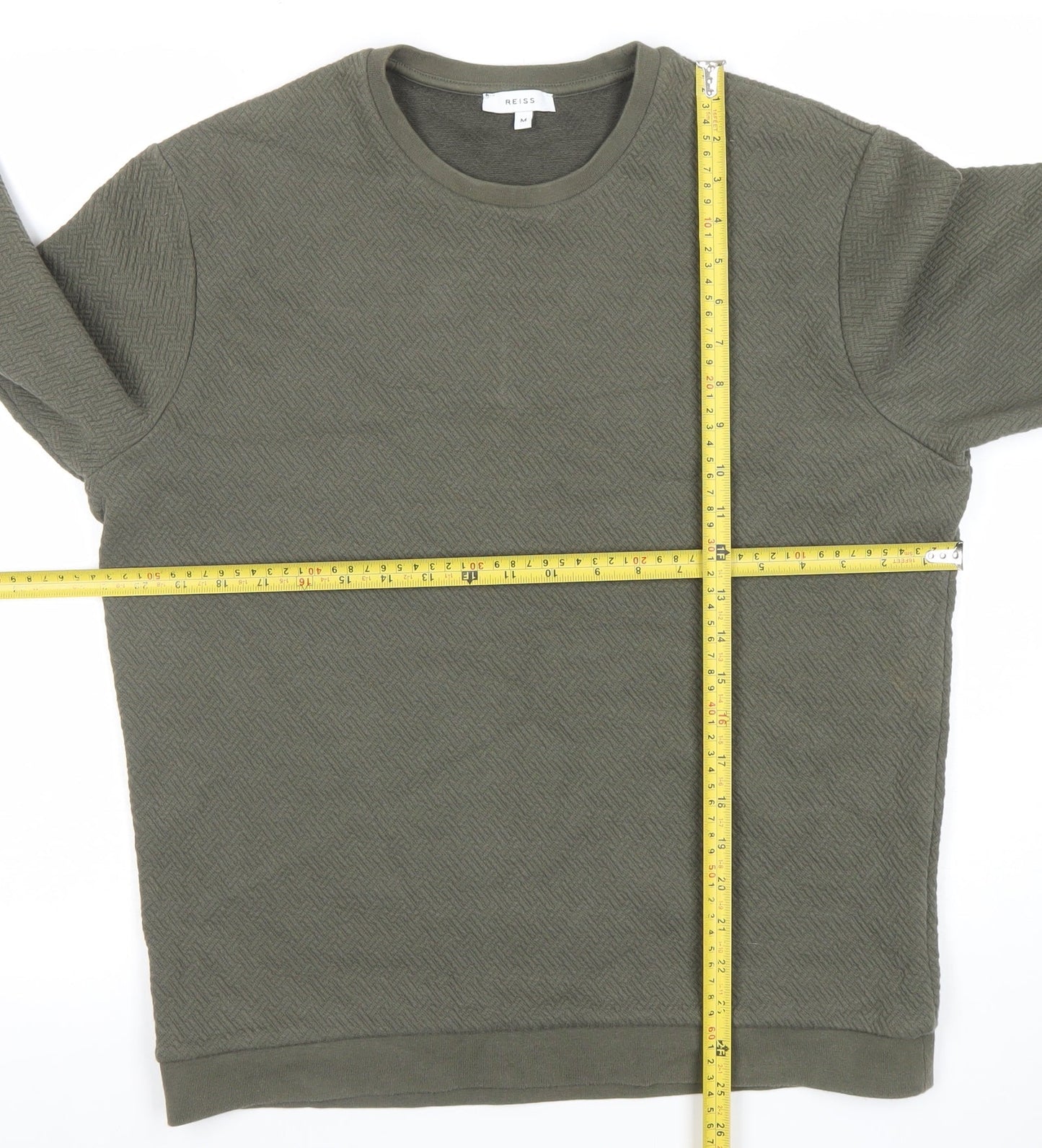 Reiss Men's Green Textured Crew Neck Cotton Blend Sweatshirt M