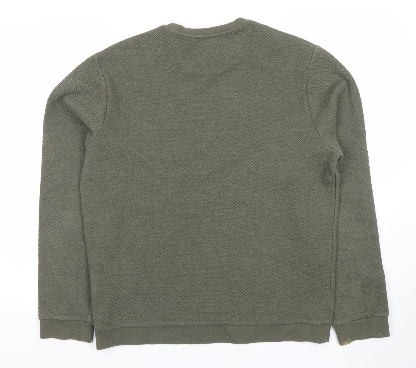 Reiss Men's Green Textured Crew Neck Cotton Blend Sweatshirt M