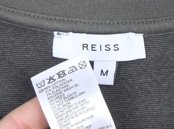 Reiss Men's Green Textured Crew Neck Cotton Blend Sweatshirt M