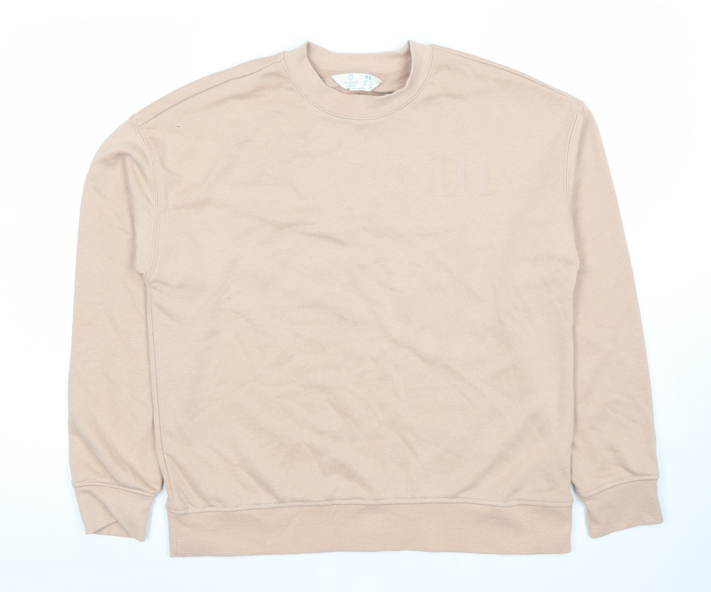 Primark Cares Women Beige XS Pullover Sweatshirt Crew Neck Cotton Blend
