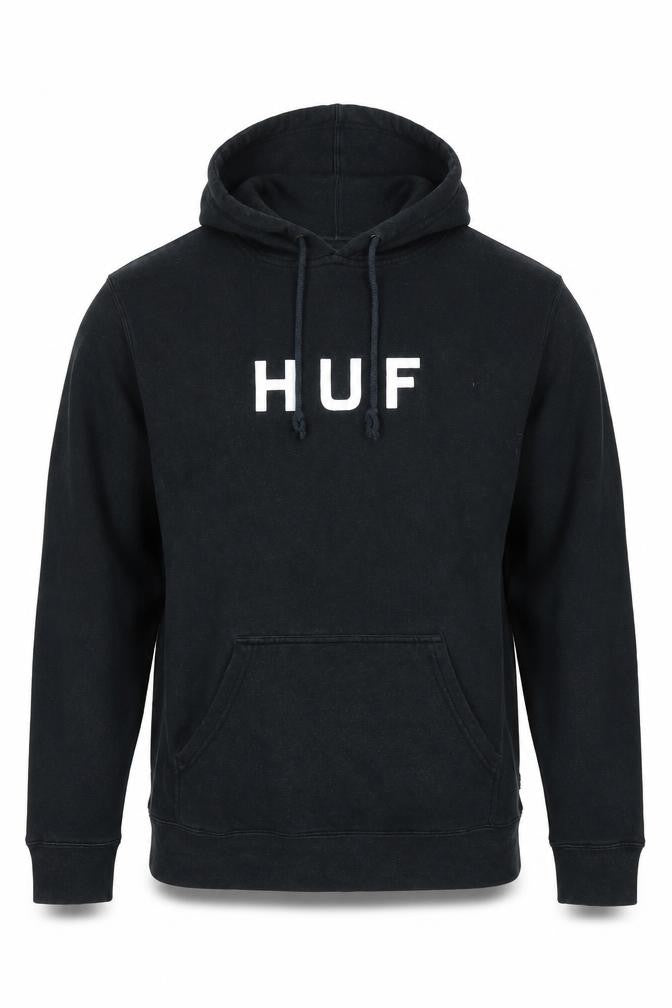 HUF Men's Black Pullover Hoodie Medium Logo Fleece Sweatshirt