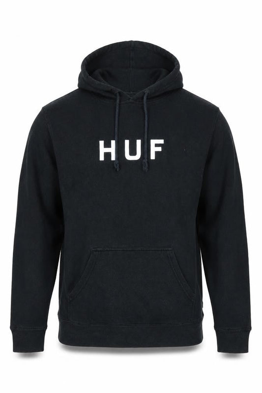 HUF Men's Black Pullover Hoodie Medium Logo Fleece Sweatshirt