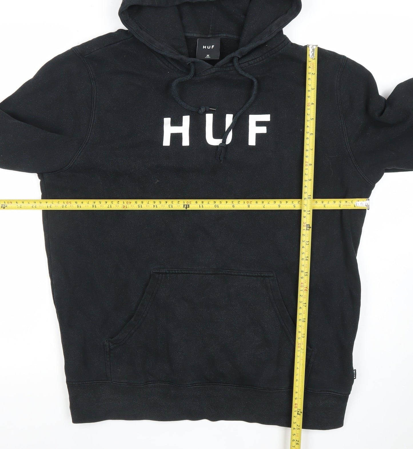 HUF Men's Black Pullover Hoodie Medium Logo Fleece Sweatshirt