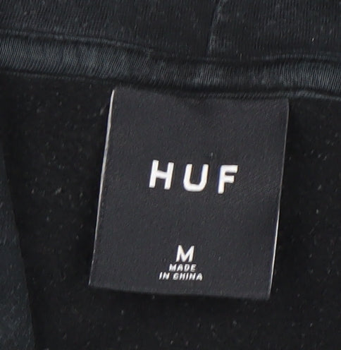 HUF Men's Black Pullover Hoodie Medium Logo Fleece Sweatshirt