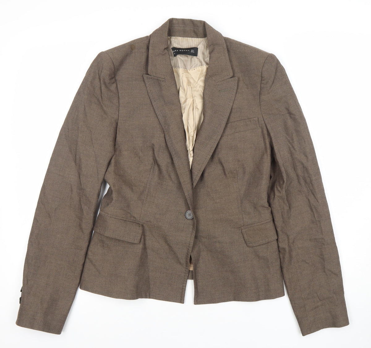 Zara Woman Brown Wool Blend Tailored Blazer Jacket UK 8