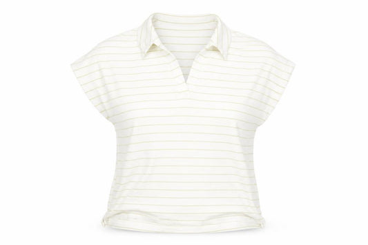 Marks and Spencer Women’s White Striped Collared Polo Top Size 10 Linen Blend
