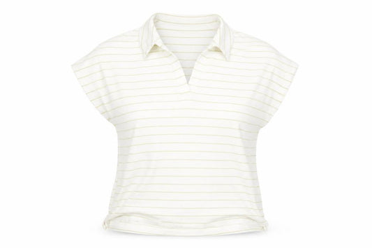 Marks & Spencer Women’s White Striped Collared Polo Top Size 10 Linen Blend