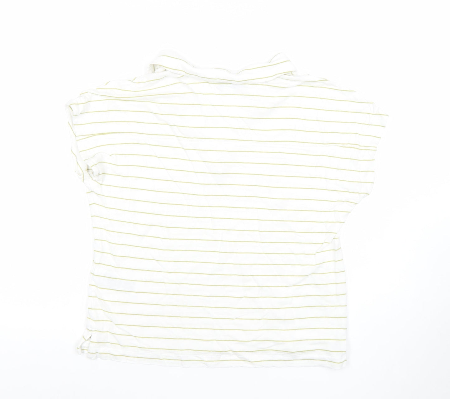 Marks and Spencer Women’s White Striped Collared Polo Top Size 10 Linen Blend
