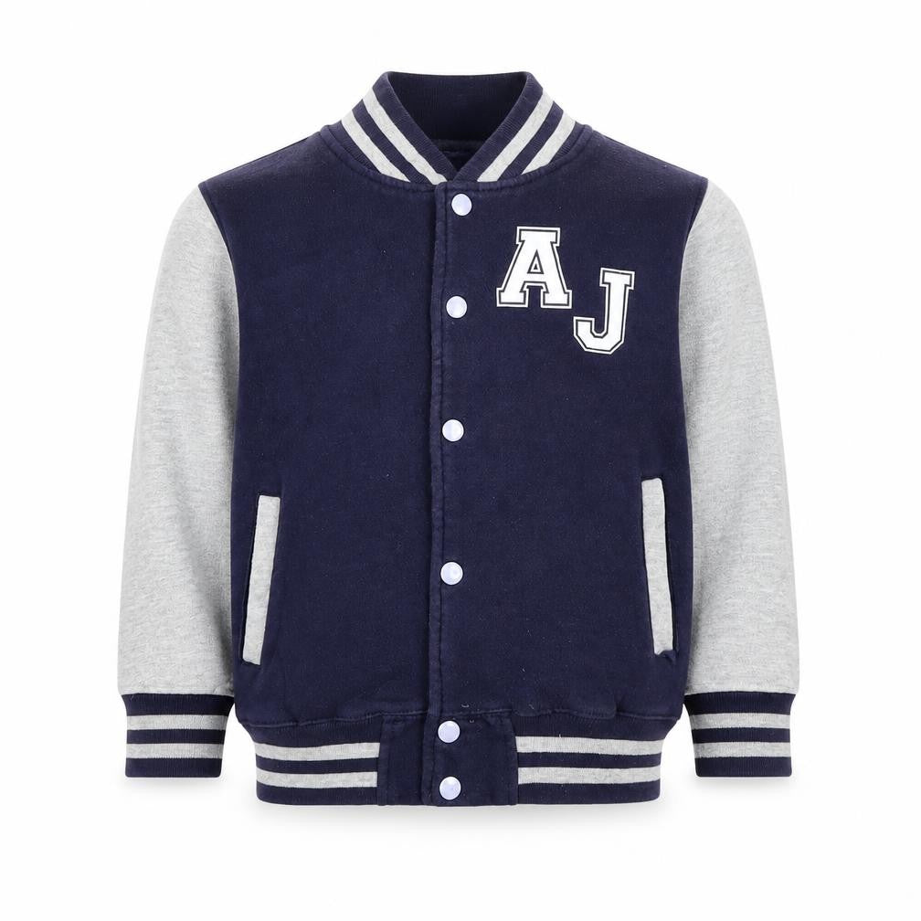 AWDis Boys Blue Varsity Jacket 7-8 Years Cotton Blend Snap Style
