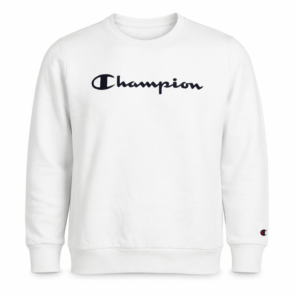 Champion Boys White Pullover Sweatshirt L Regular Fit Crew Neck Logo Fleece