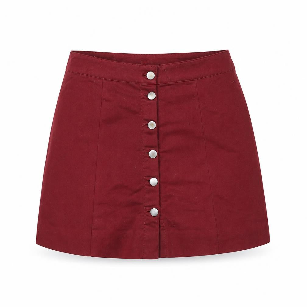 H&M Women Red Cotton Stretch Button Mini Skirt Size 10