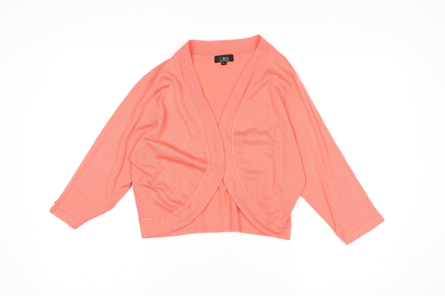 C.M.D Womens Pink 3/4 Sleeve Knit Open Cardigan L