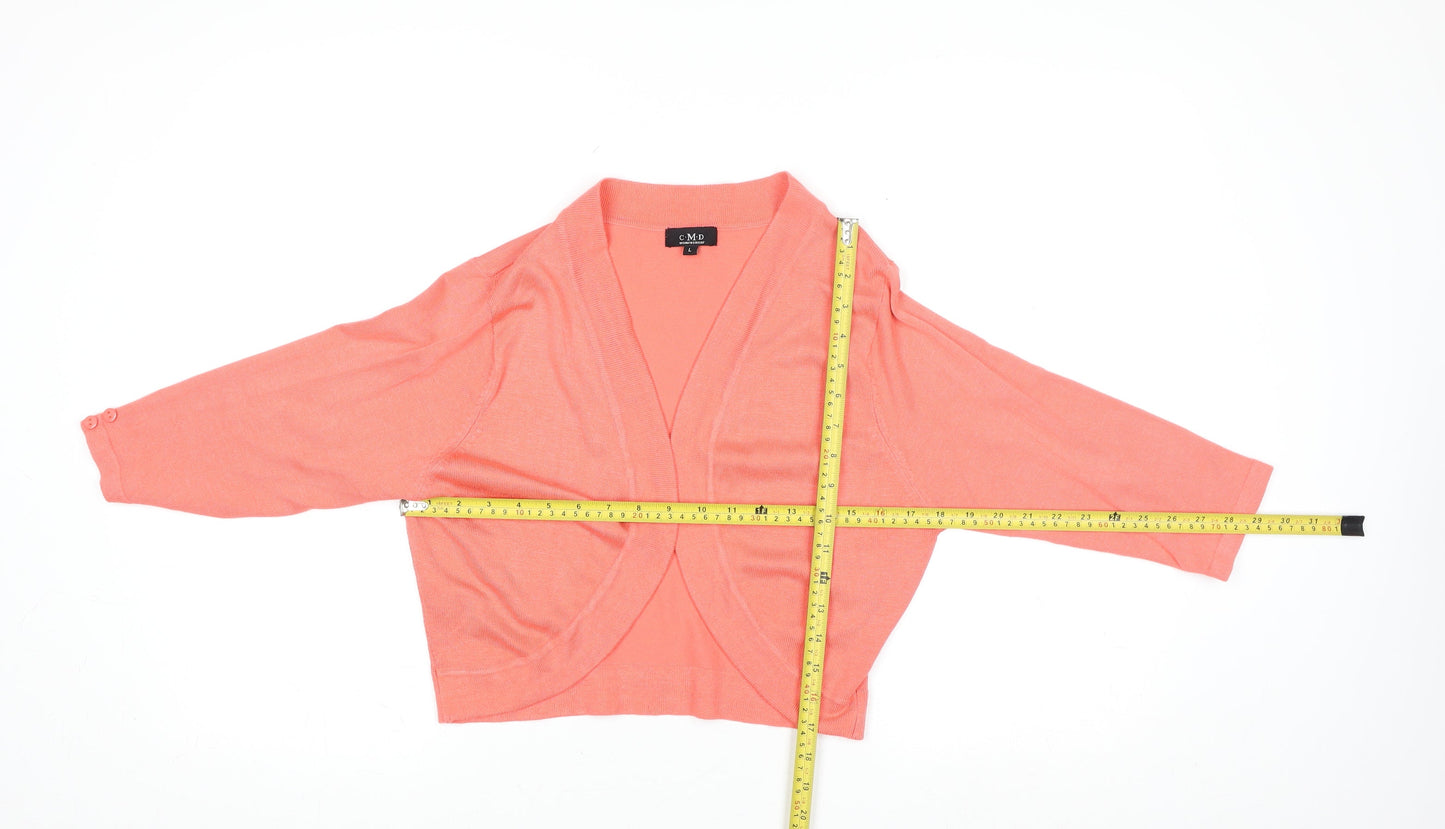 C.M.D Womens Pink 3/4 Sleeve Knit Open Cardigan L