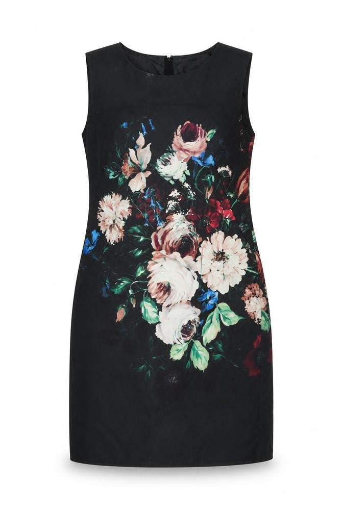 Hobbs Women Black Floral Sheath Dress UK12 Sleeveless Knee Length