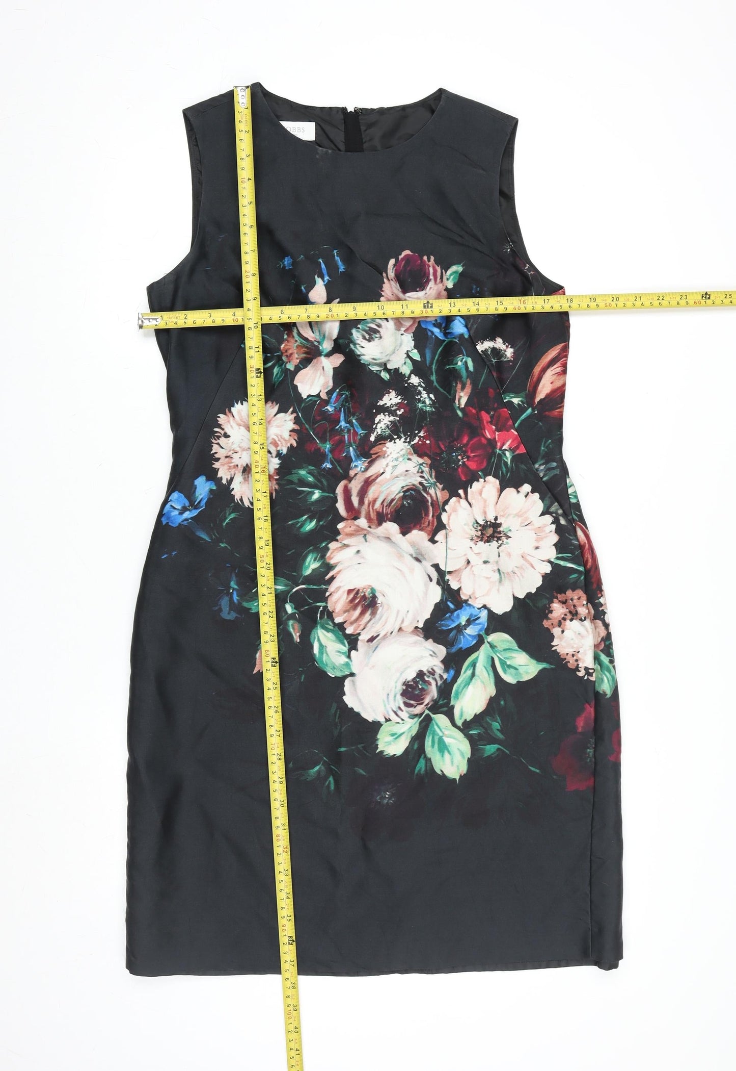 Hobbs Women Black Floral Sheath Dress UK12 Sleeveless Knee Length