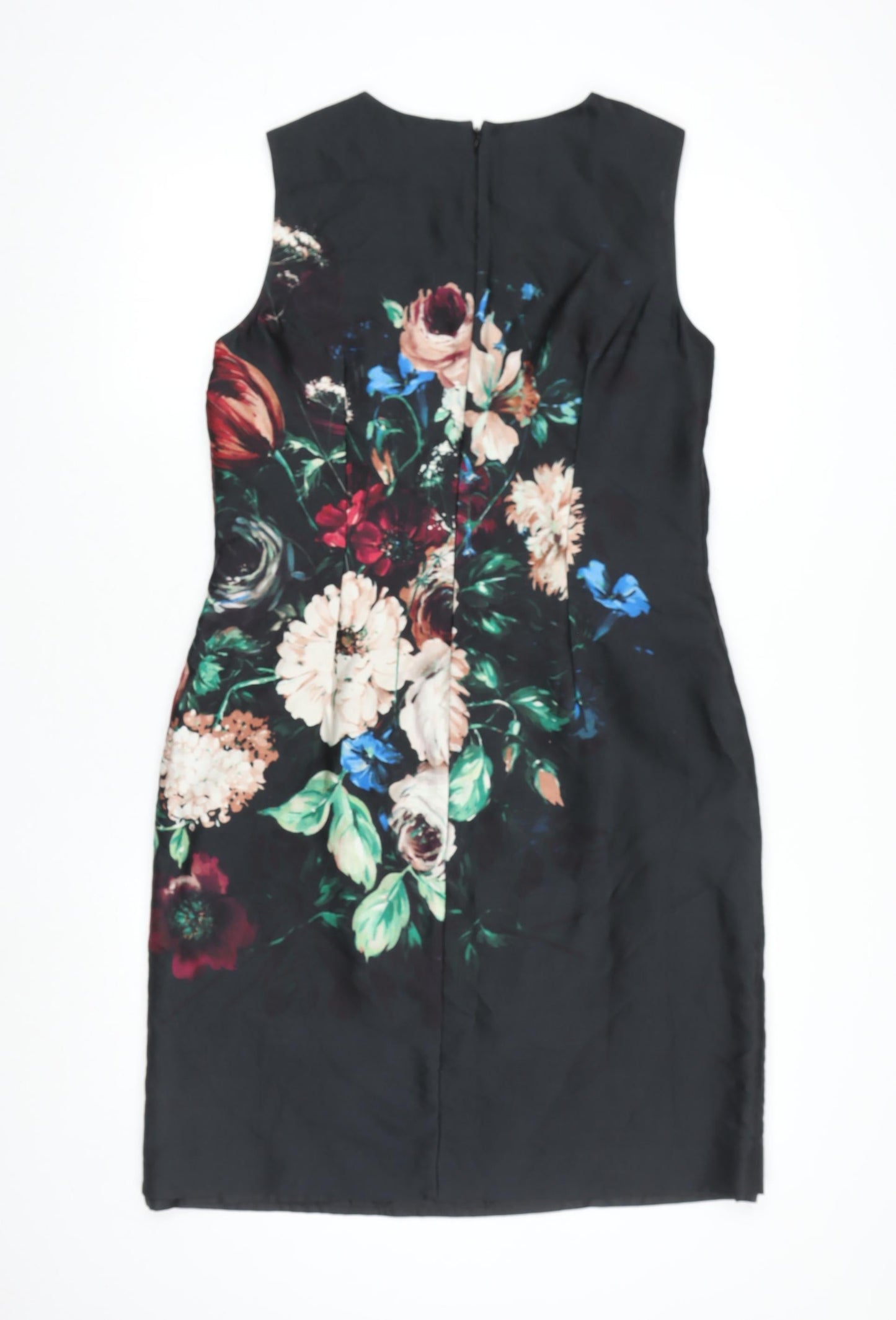 Hobbs Women Black Floral Sheath Dress UK12 Sleeveless Knee Length