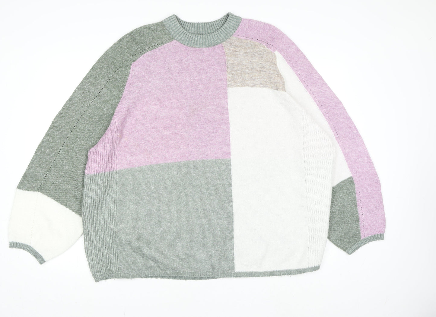 NEXT Women's Multicoloured XL Crew Neck Relaxed Fit Block Knit Jumper