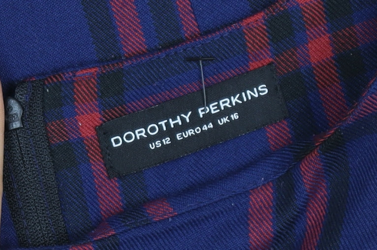 Dorothy Perkins Women Blue Check Shift Dress Size 16