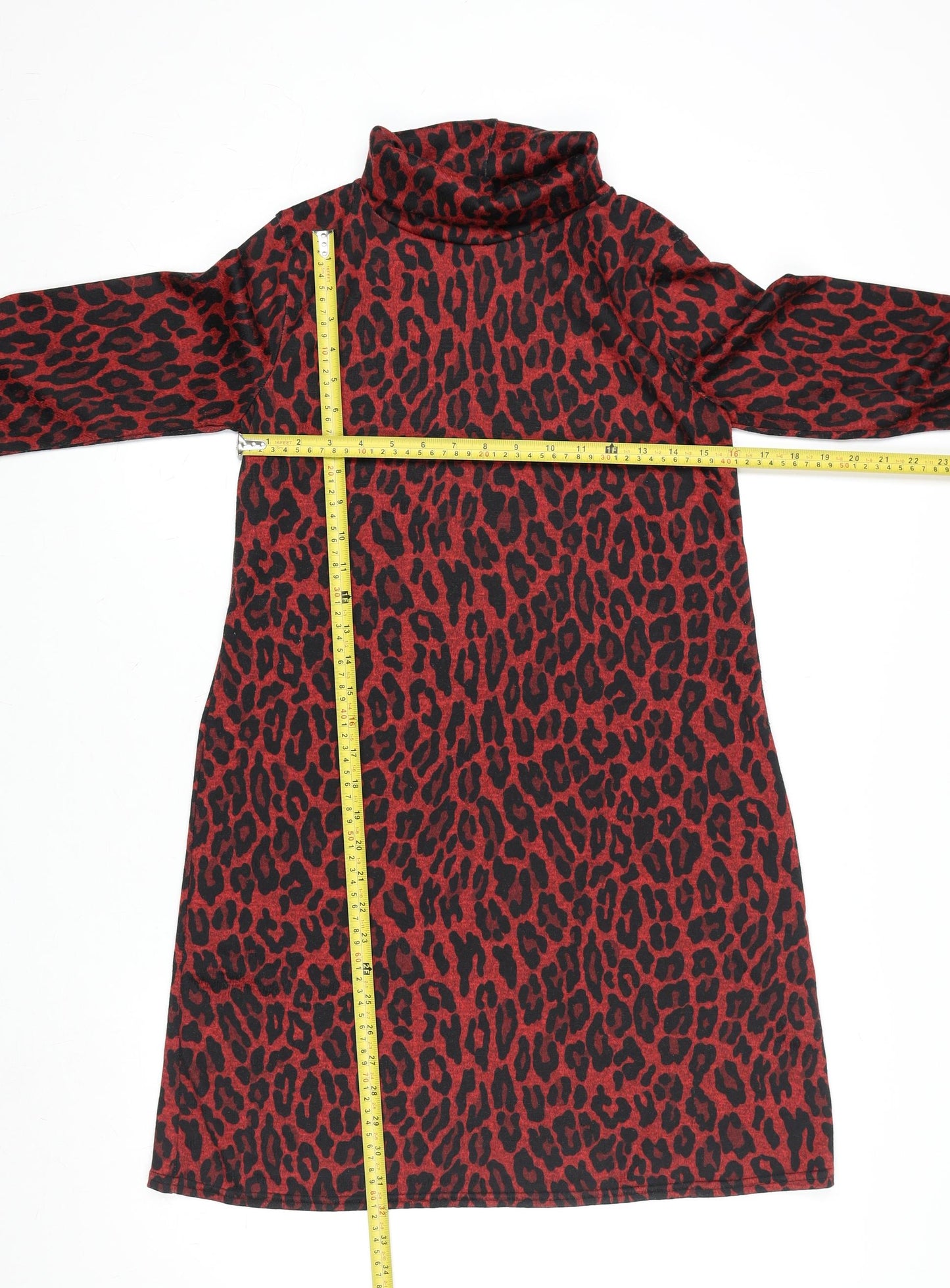 V by Very Women Red Animal Print Shift Dress Size 10 Long Sleeve