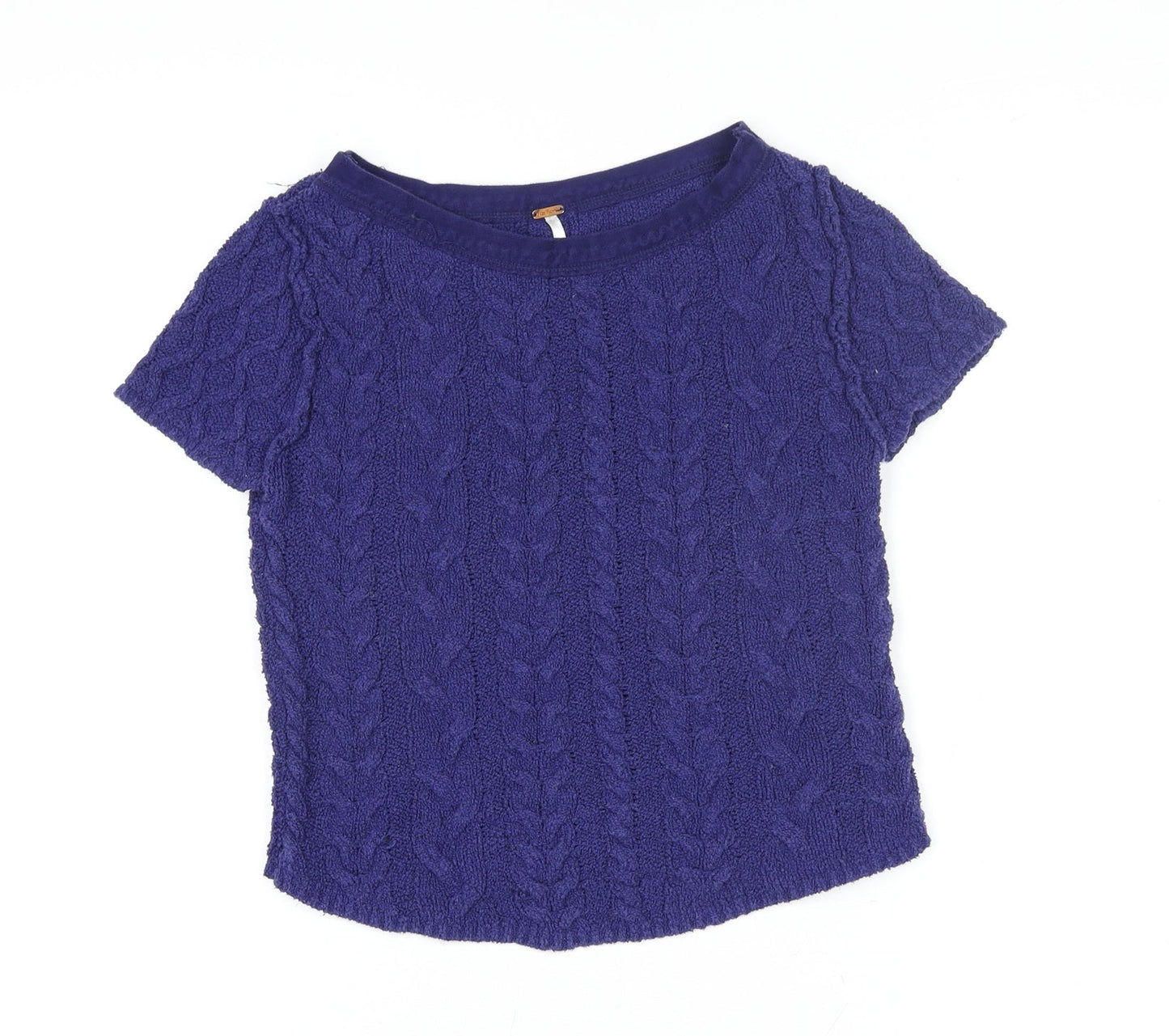 Marc O’Polo Women’s Blue Cable Knit Short Sleeve Boat Neck Blouse XS