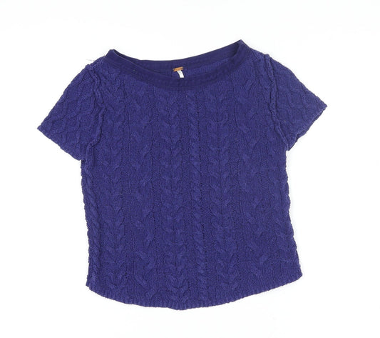 Marc O’Polo Women’s Blue Cable Knit Short Sleeve Boat Neck Blouse XS