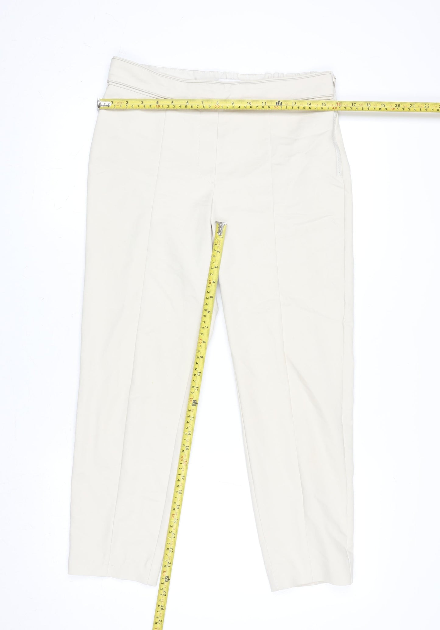 Mango Women Beige Cotton Stretch Tailored Trousers Size 12