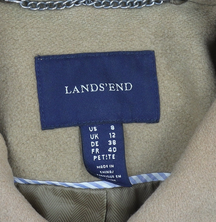 Lands' End Women's Beige Wool Cashmere Blend Mid-Length Pea Coat Size 12 Petite