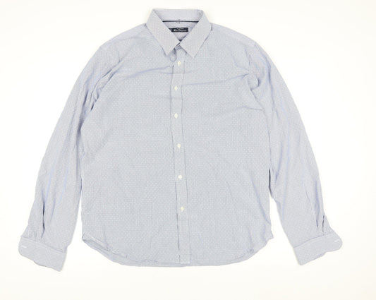 Ben Sherman Men's Blue Striped Cotton Long Sleeve Dress Shirt Size L