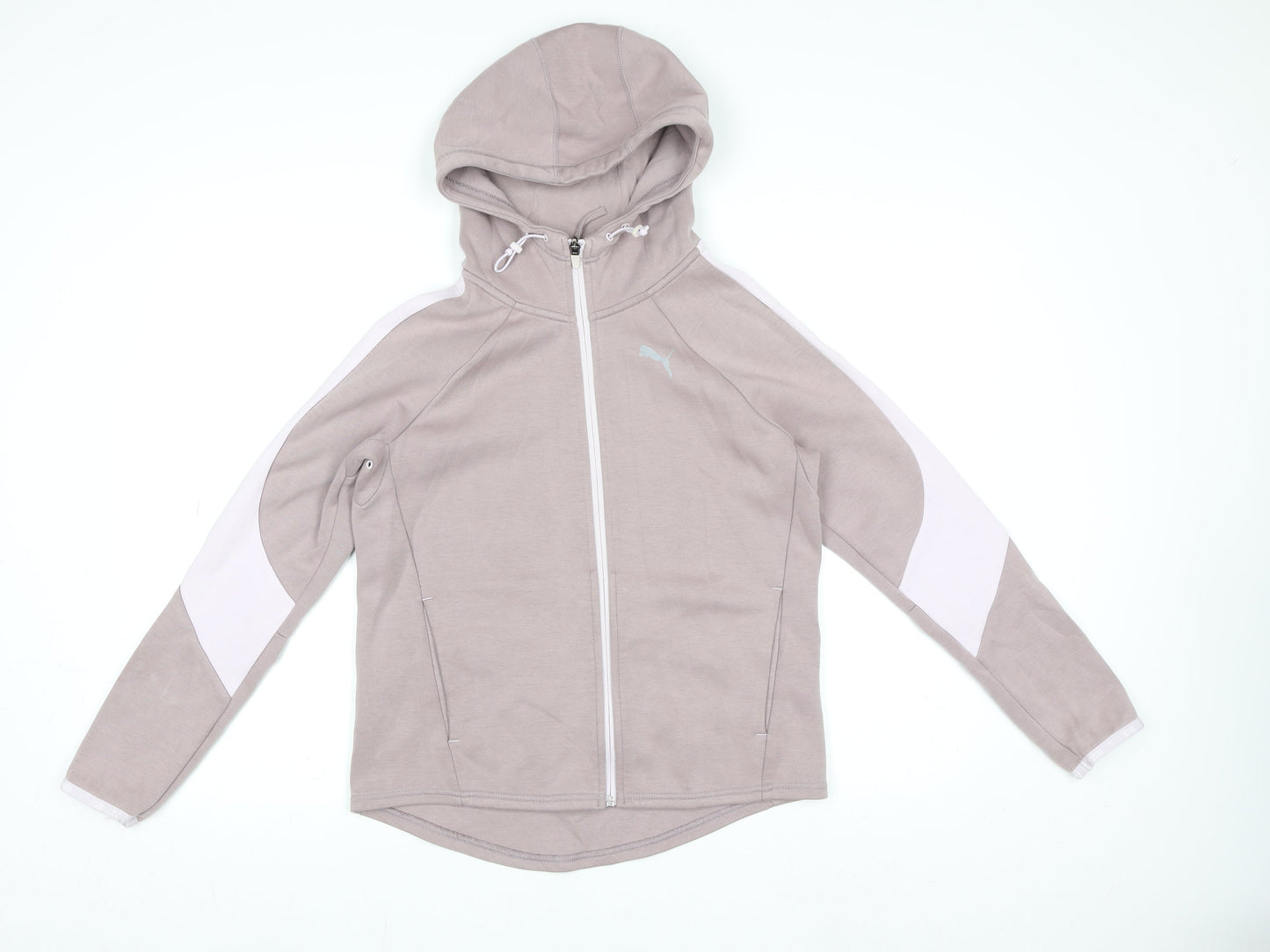 Puma Women Beige Hooded Full Zip Track Jacket Size 10