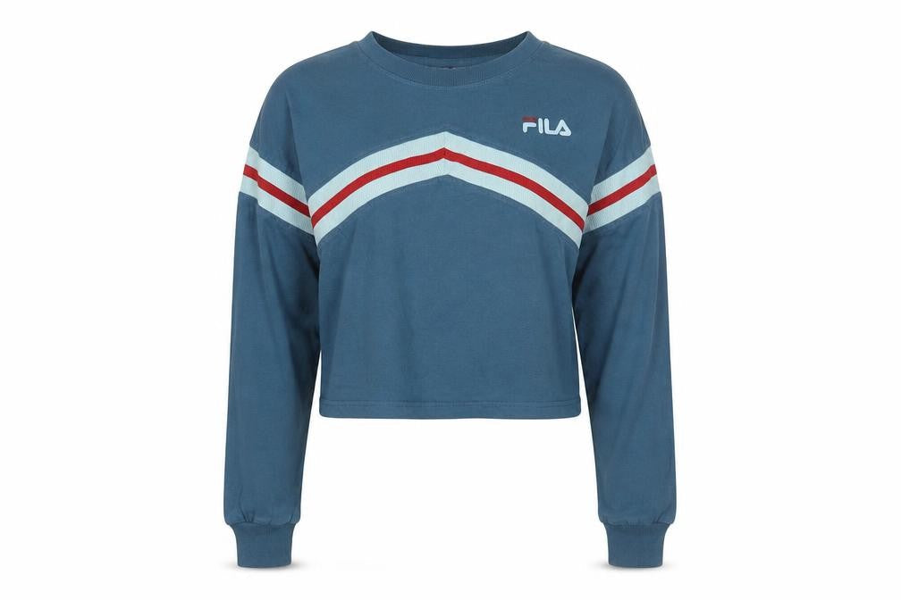 Fila Women’s Blue Crop Pullover Sweatshirt S Logo Long Sleeve