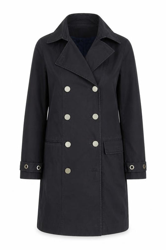Reiss Women's Black Small Trench Coat Cotton Blend Double Breasted