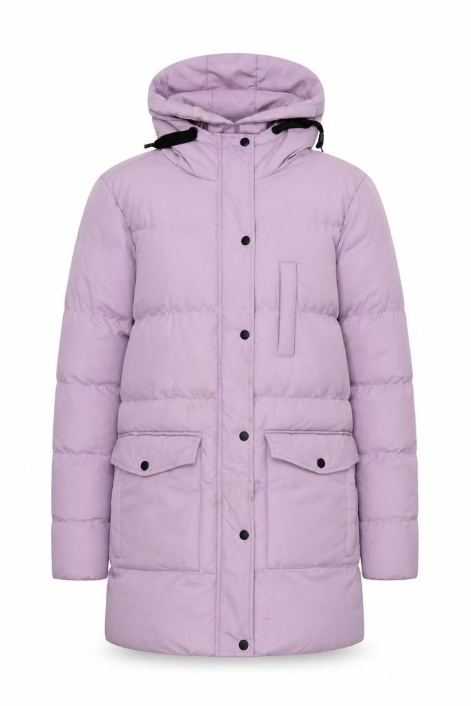 Brave Soul Womens Purple Long Puffer Coat Hooded XS