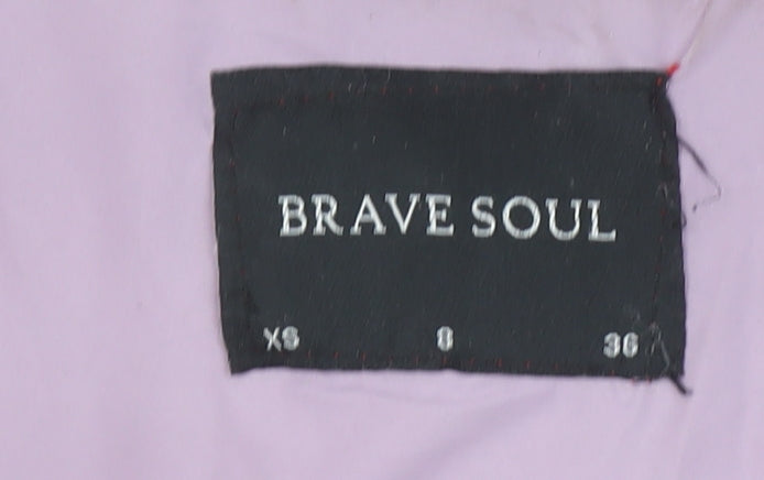 Brave Soul Womens Purple Long Puffer Coat Hooded XS