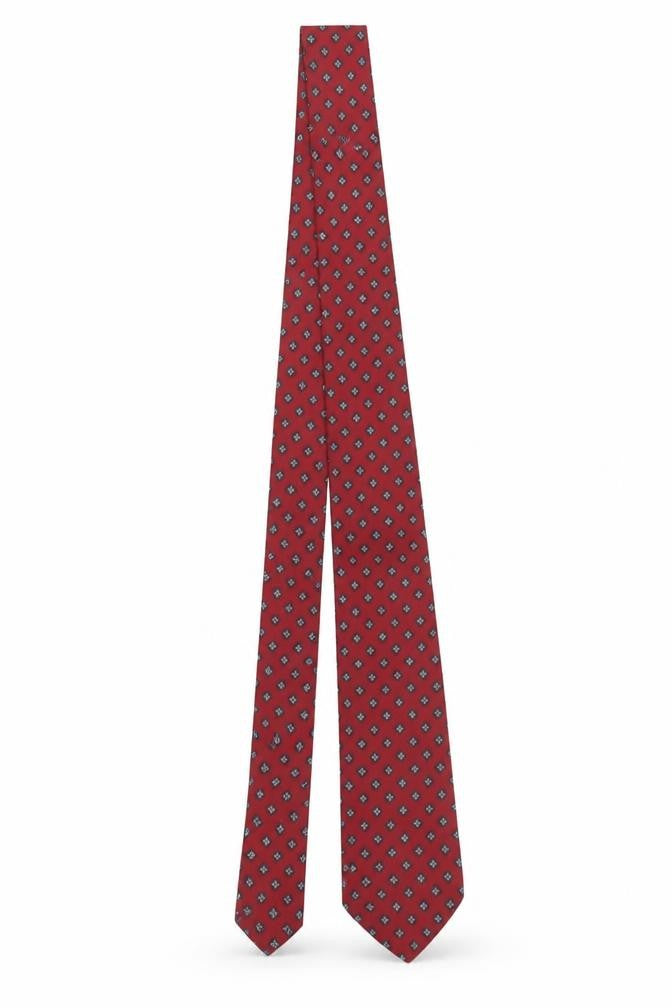 Marks & Spencer Men Red Silk Patterned Tie 176 Slim Style Made in Italy