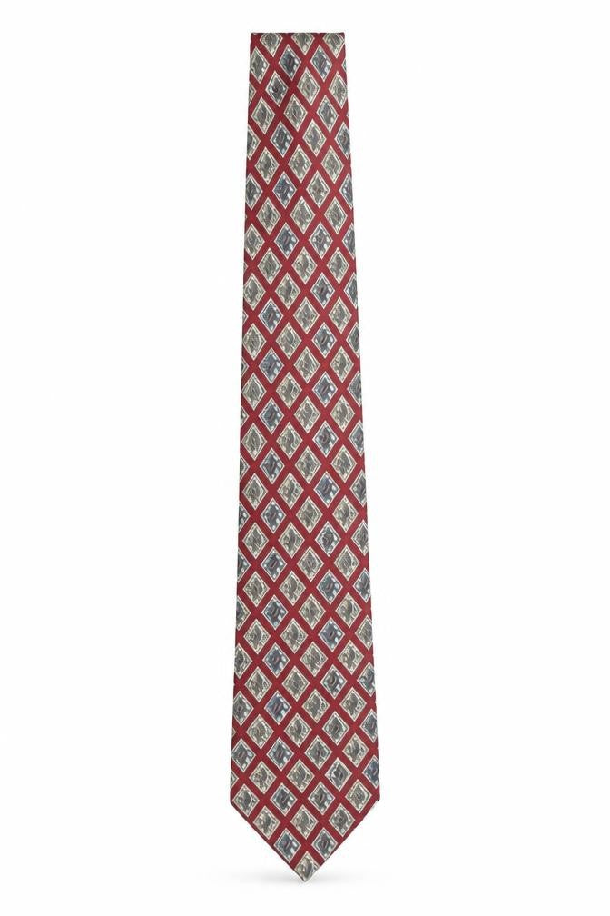 Marks & Spencer St Michael Men's Red Silk Geometric Designer Tie